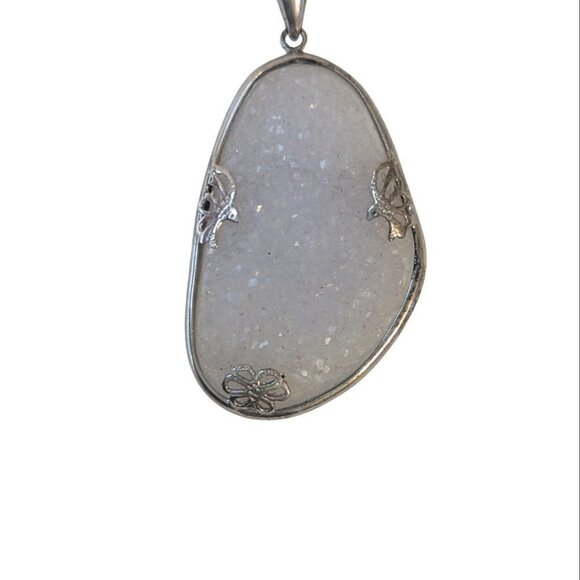 Druzy Gemstone Quartz Pendant Sterling Silver Necklace With Chain - Picture 5 of 9